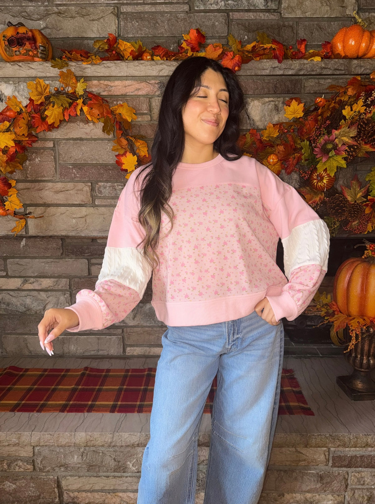 Pink Posy Patchwork Crewneck 🌸