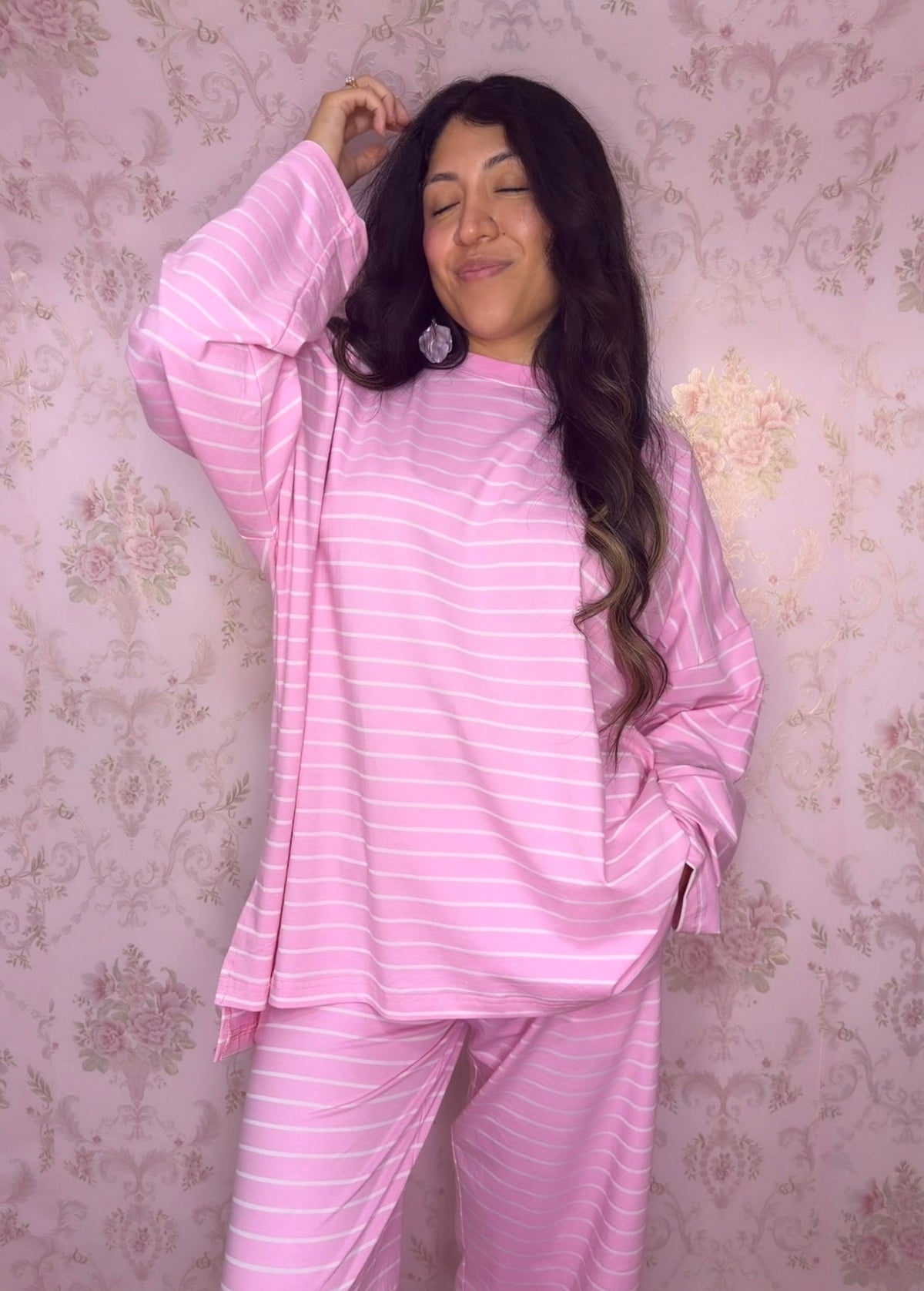 Blooming in Pink Striped Lounge Set
