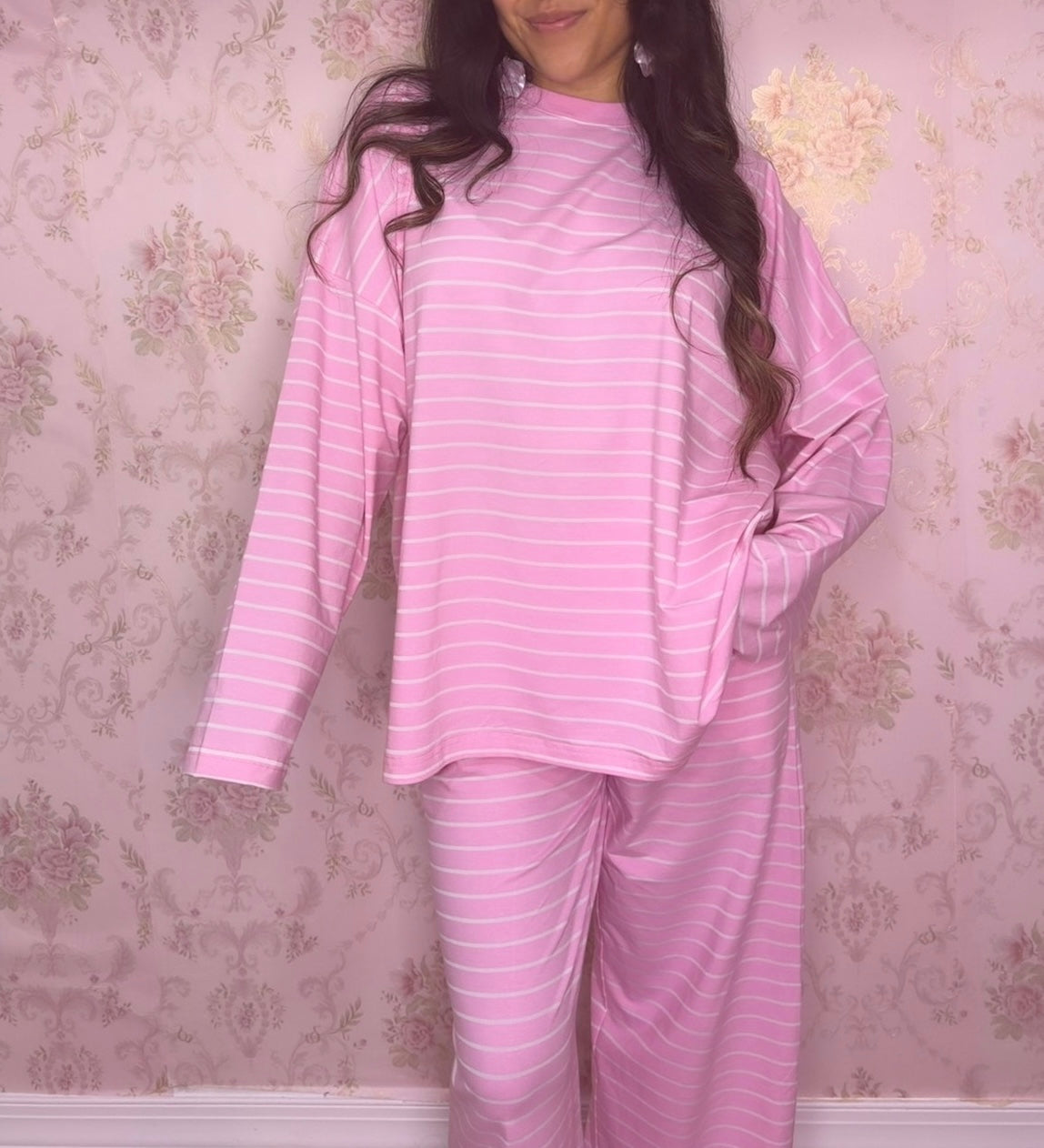 Blooming in Pink Striped Lounge Set