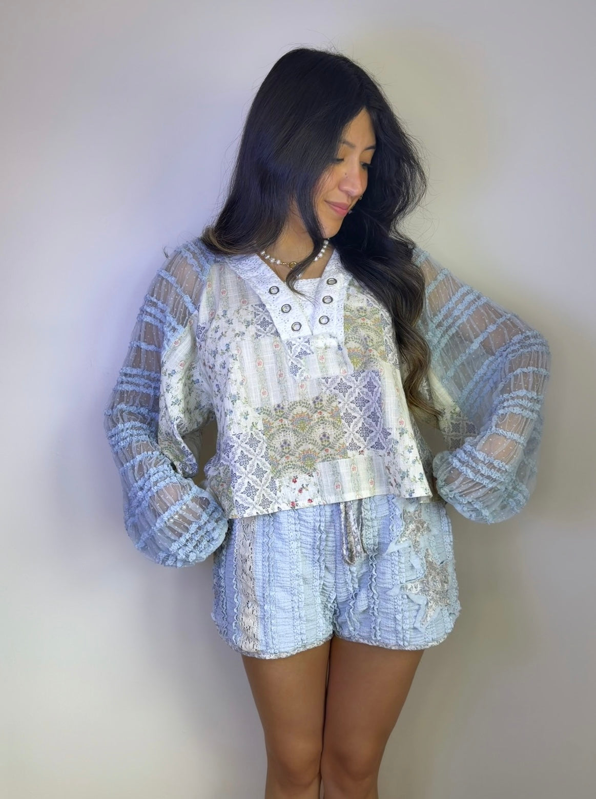 Boho Shabby Chic Top (Blue)