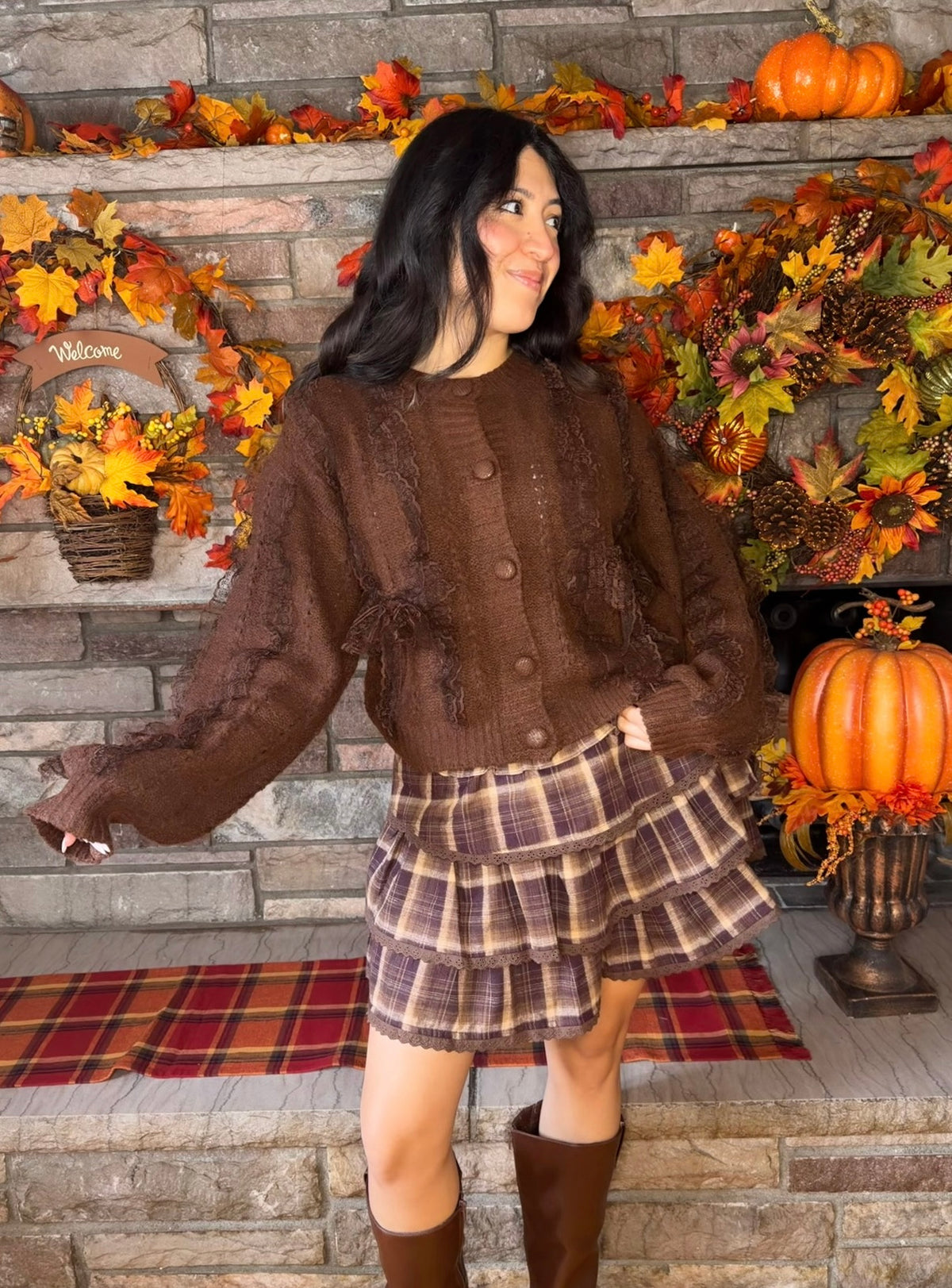 Chocolate Truffle Ruffle Cardigan π€ RESTOCK