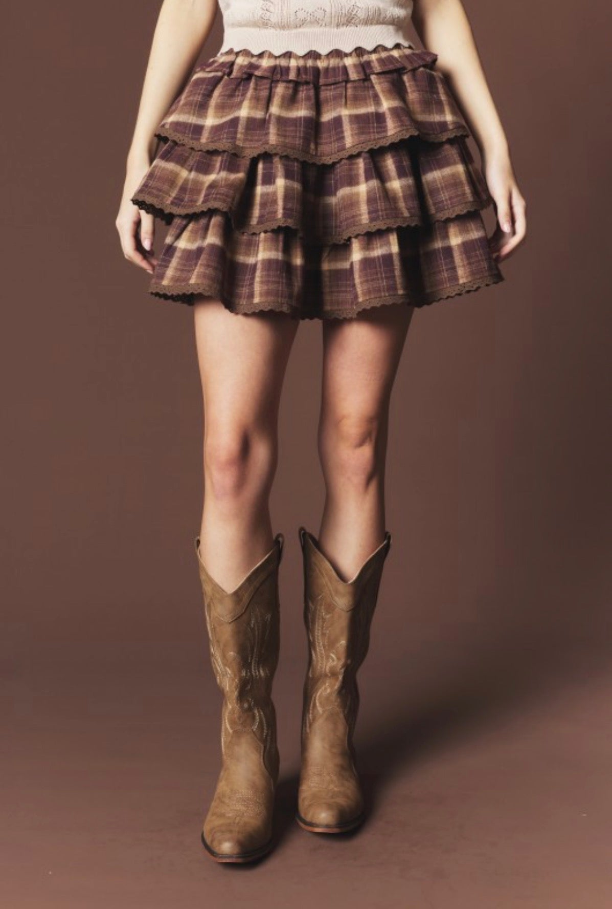 Cider Lane Plaid Ruffle Skirt