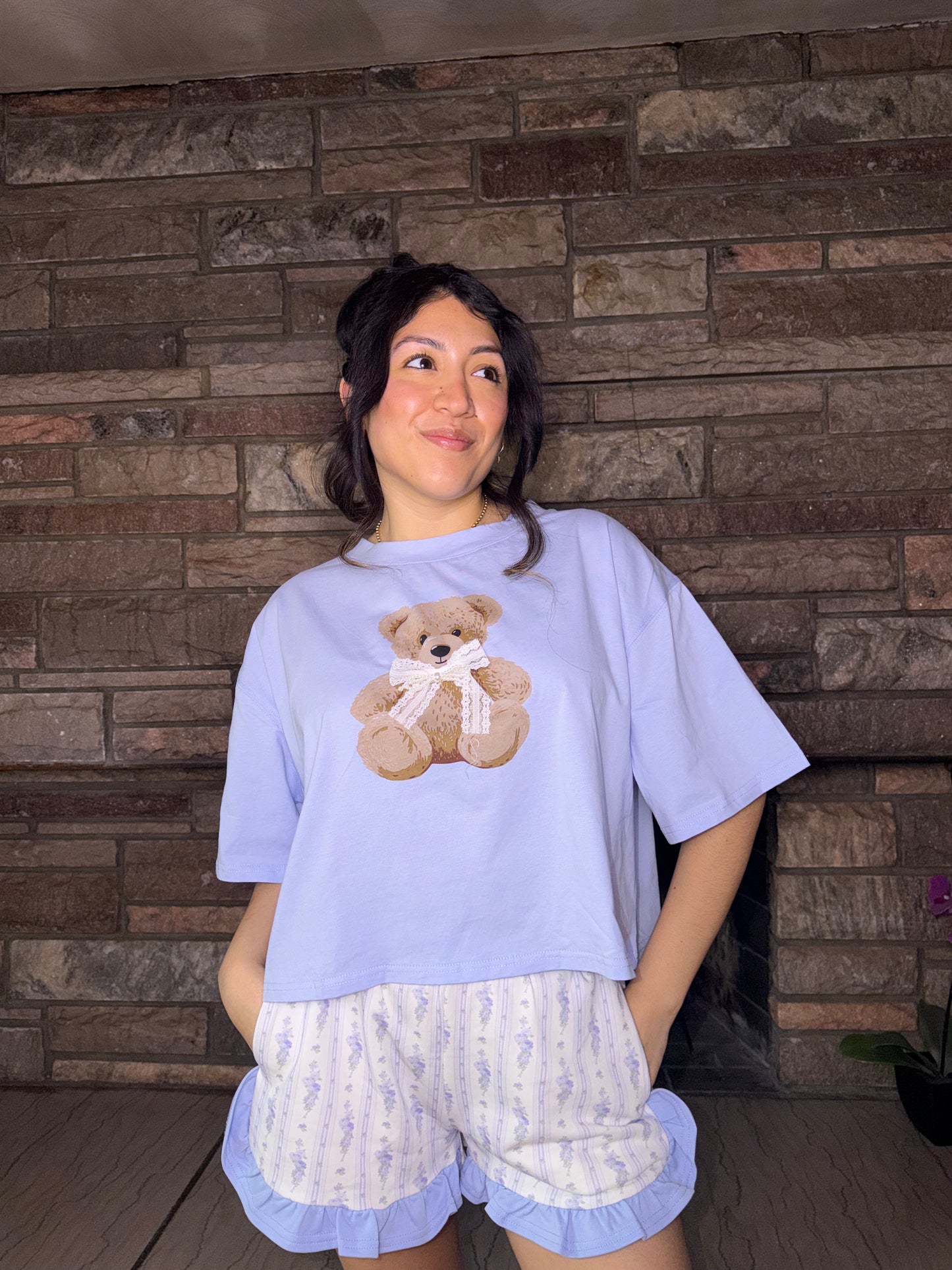 Lace & Bows Teddy Tee (Blue)