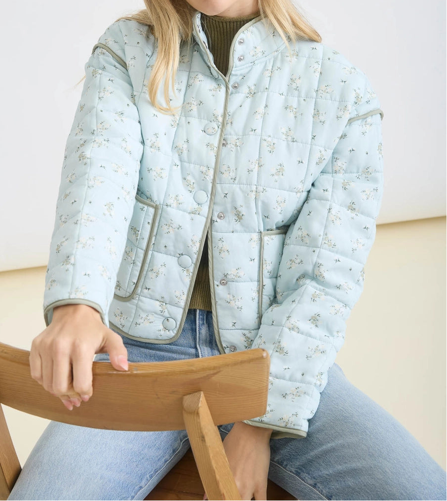 Soft Sage Bloom Quilted Jacket