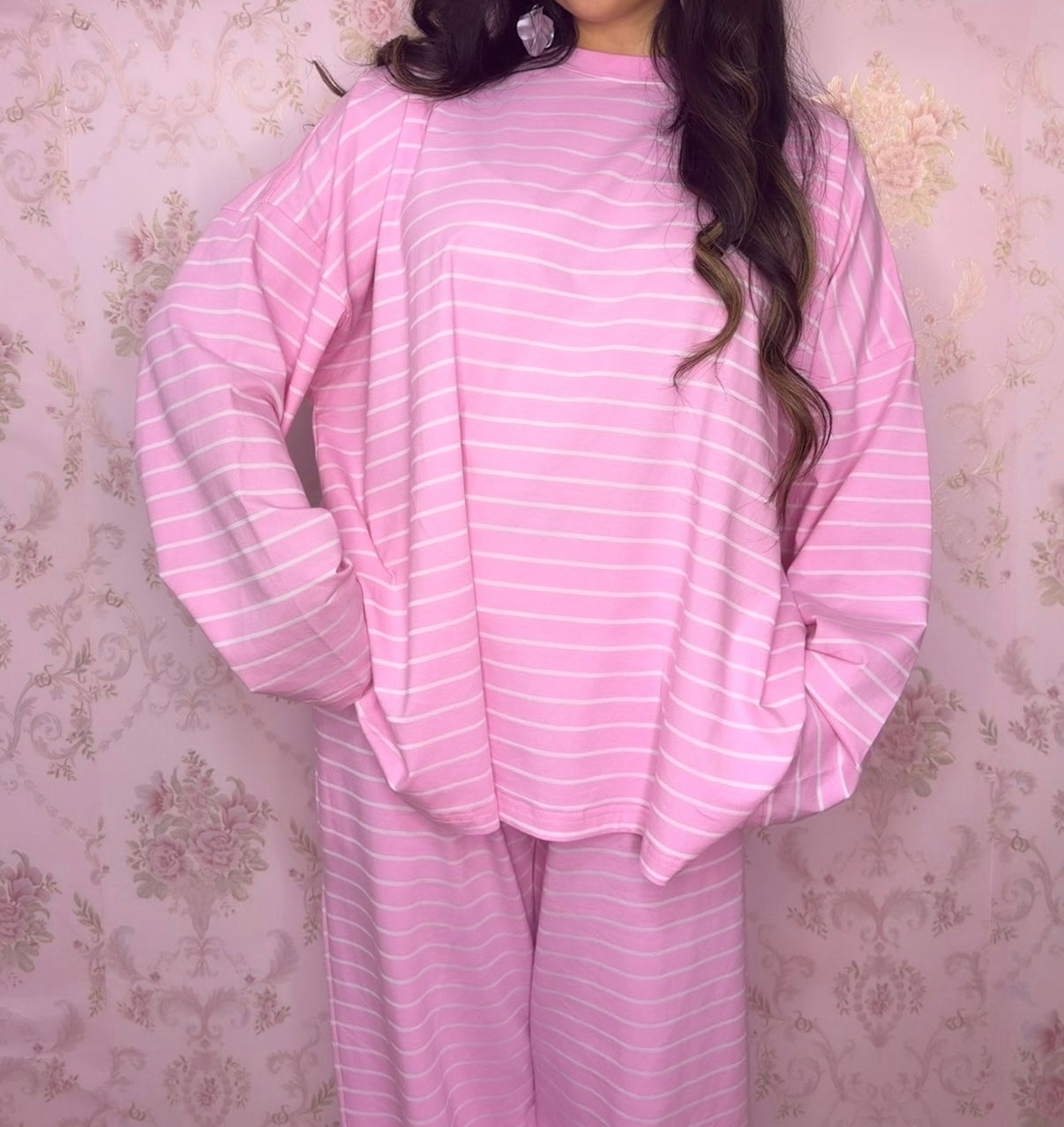 Blooming in Pink Striped Lounge Set