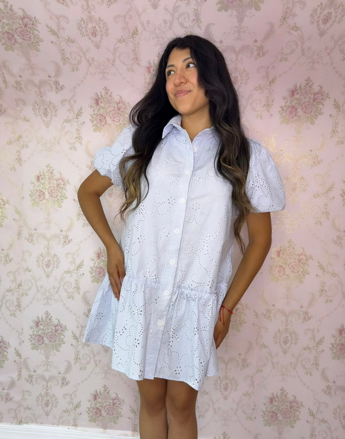 Cottage Charm Eyelet Dress - Baby Blue
