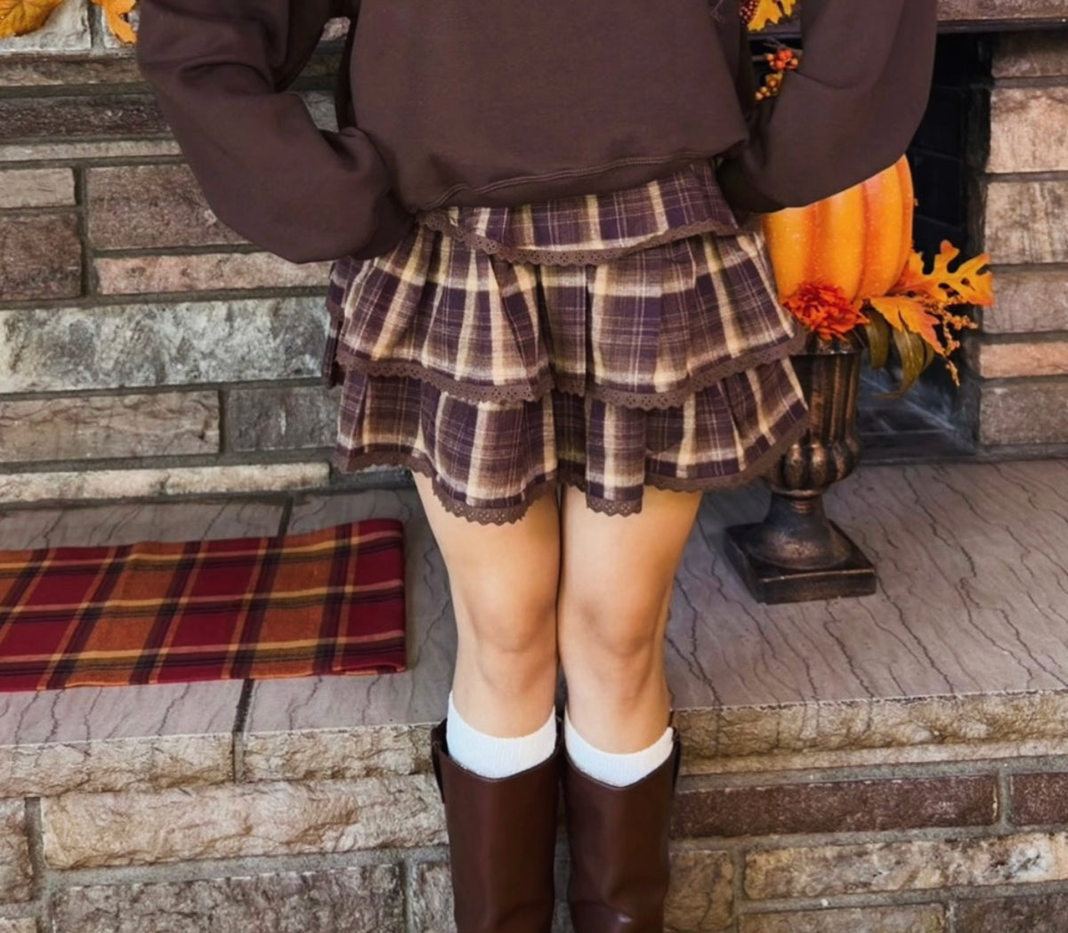 Cider Lane Plaid Ruffle Skirt