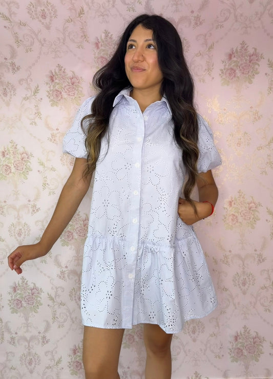 Cottage Charm Eyelet Dress - Baby Blue
