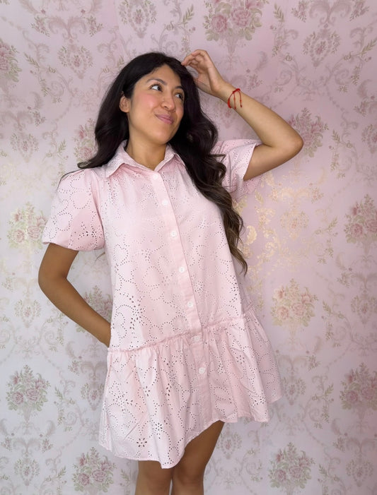 Cottage Charm Eyelet Dress - Blush Pink
