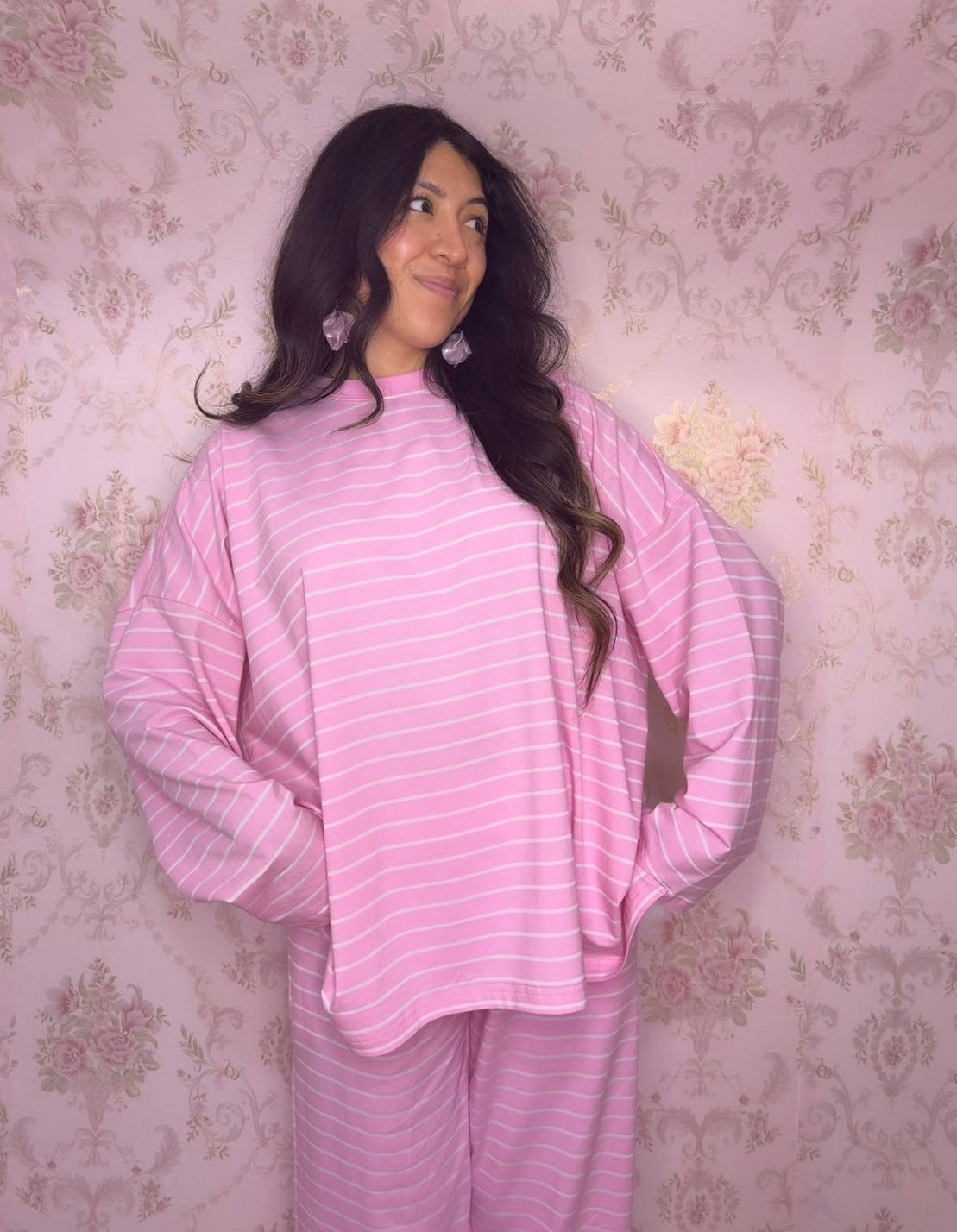 Blooming in Pink Striped Lounge Set