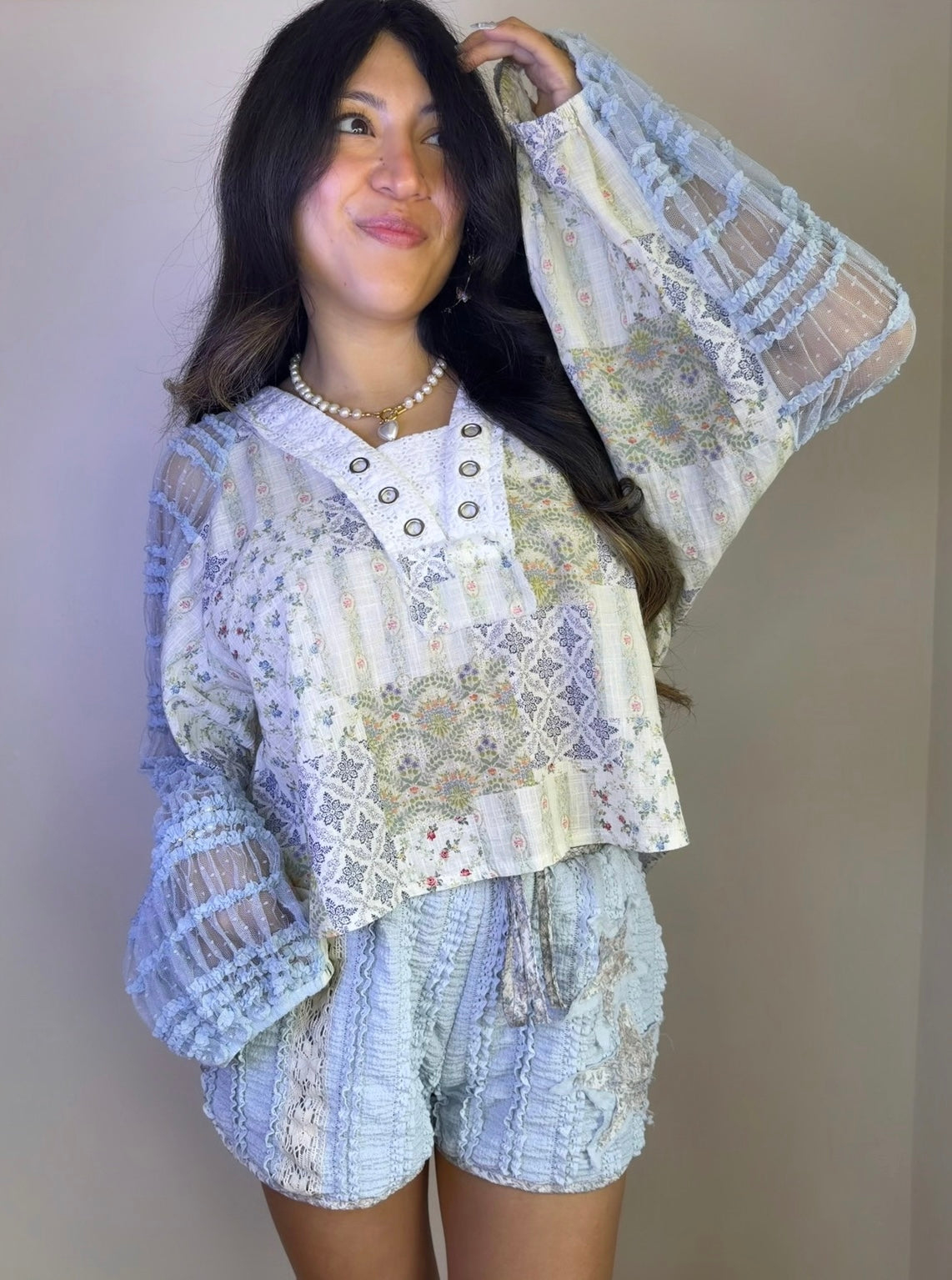 Boho Shabby Chic Top (Blue)