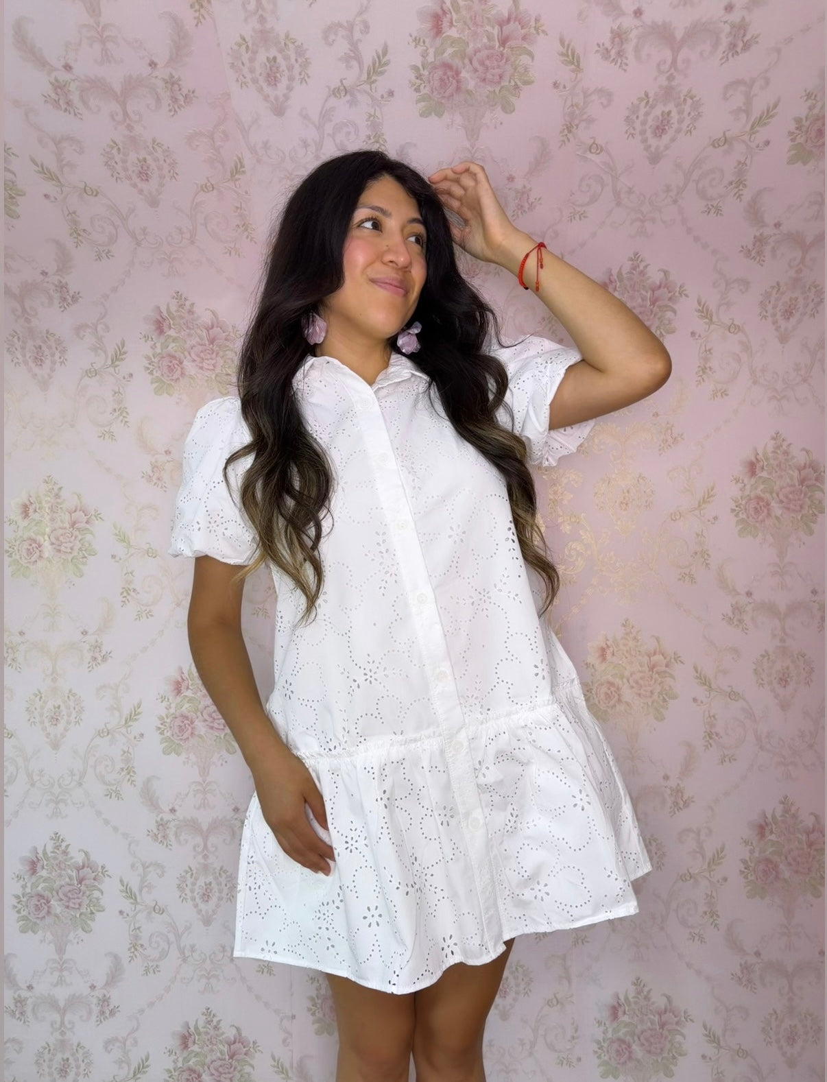 Cottage Charm Eyelet Dress - White