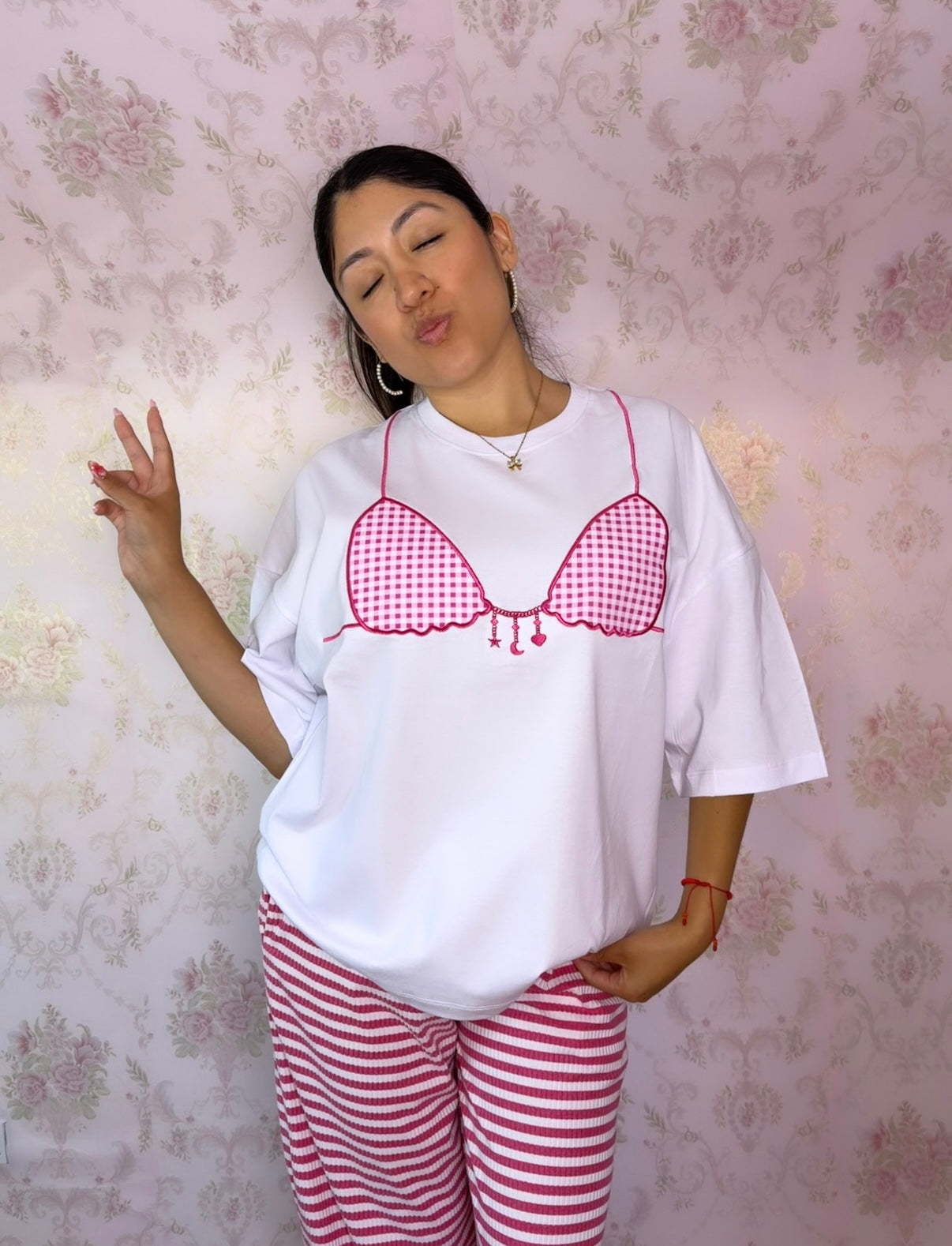 Pink Gingham Bikini Tee