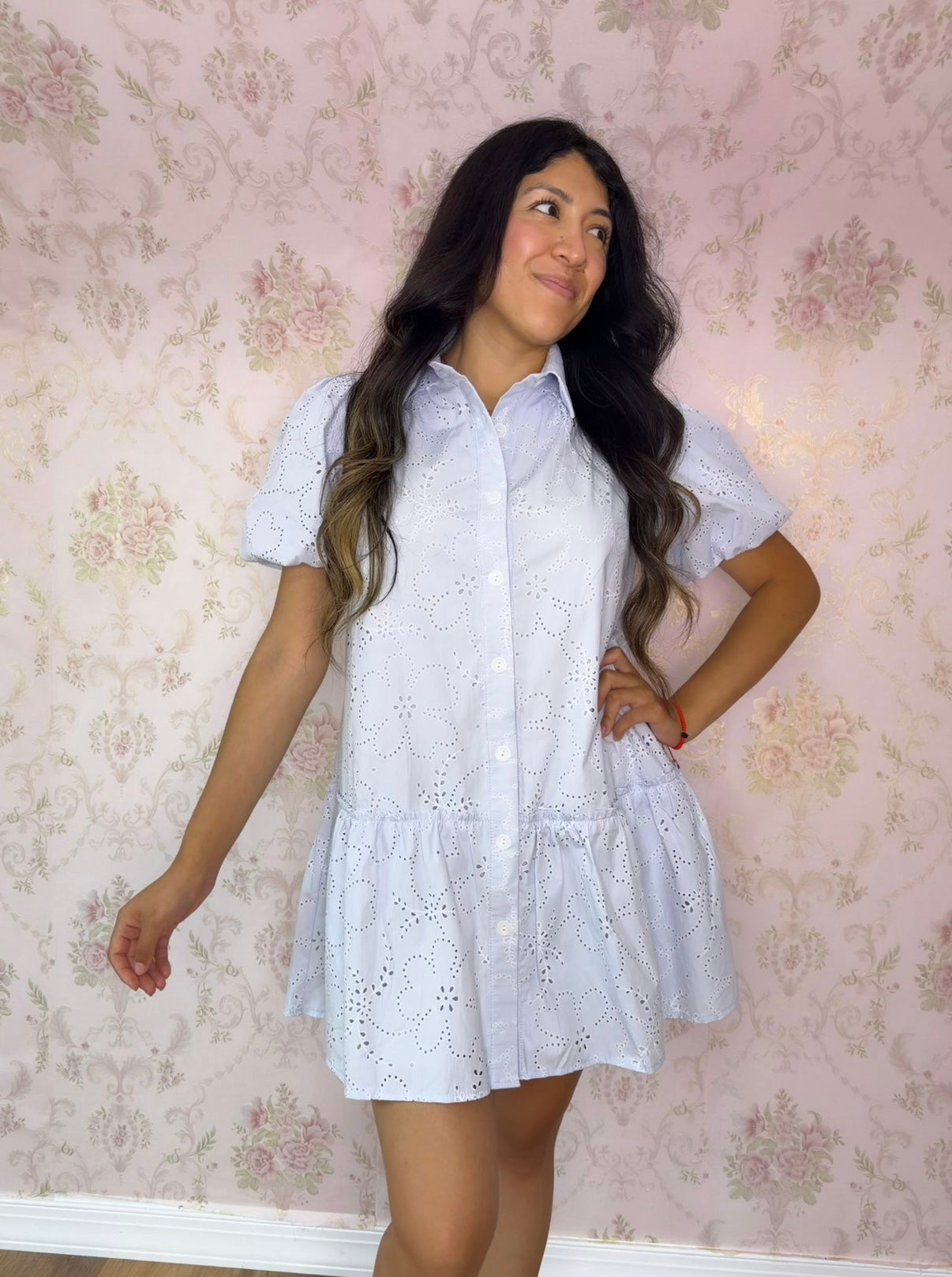 Cottage Charm Eyelet Dress - Baby Blue