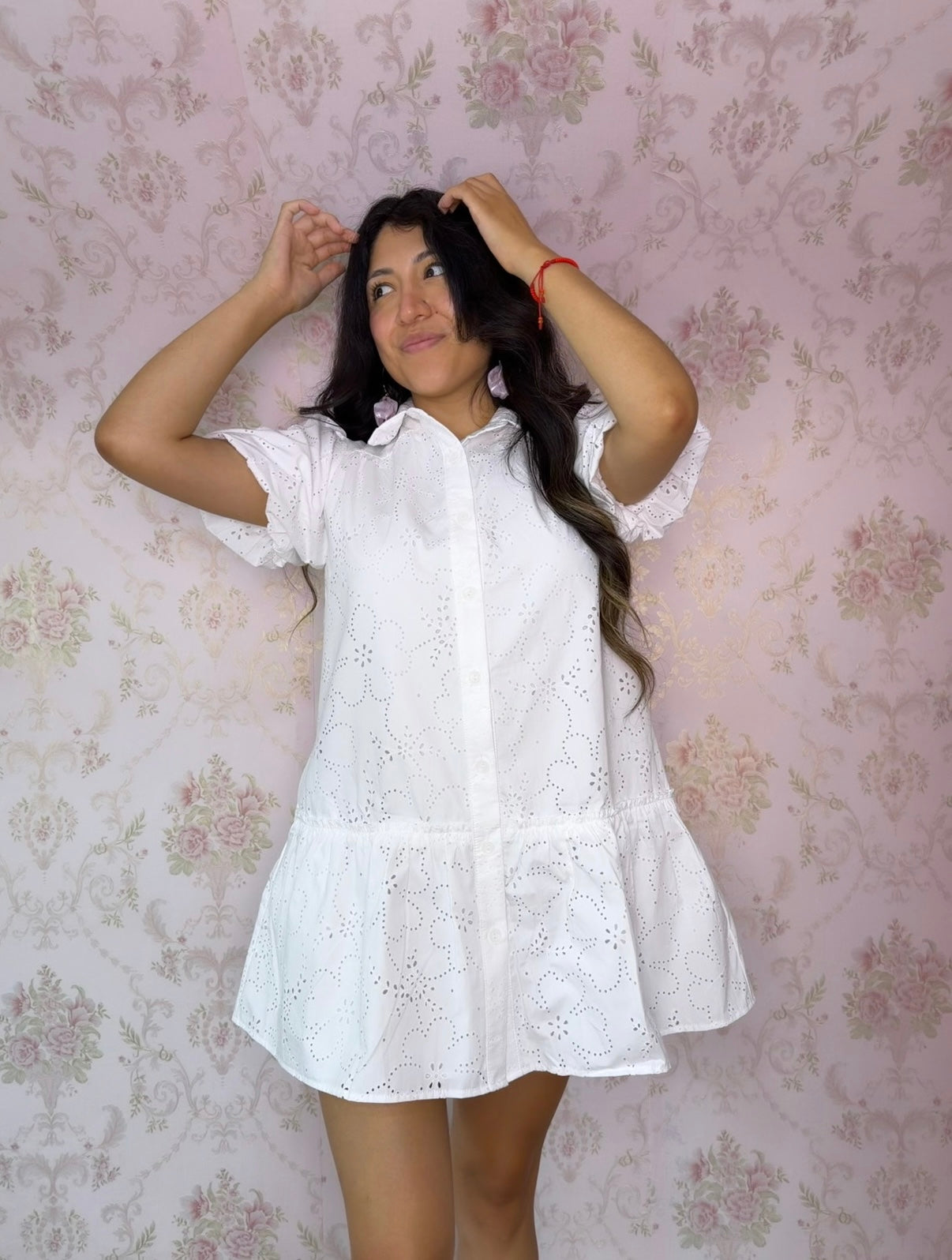 Cottage Charm Eyelet Dress - White
