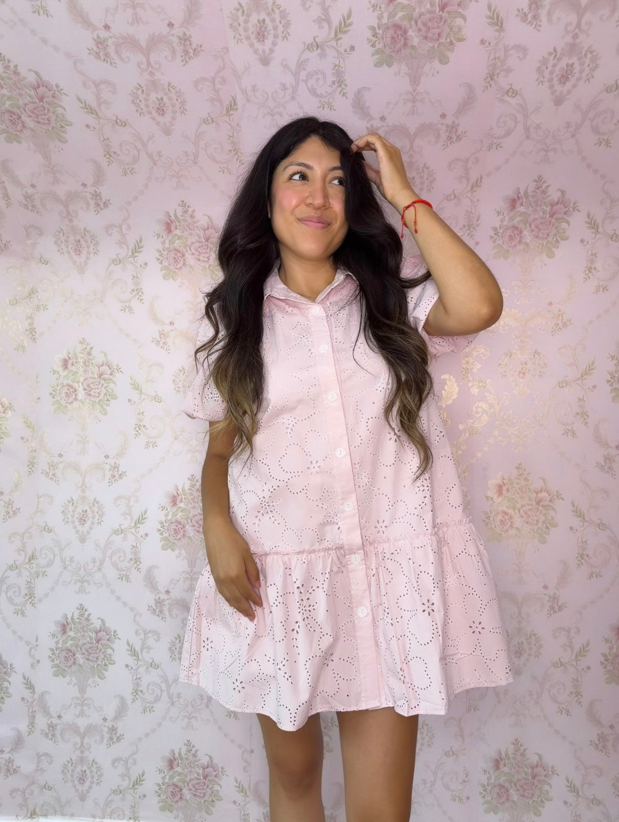 Cottage Charm Eyelet Dress - Blush Pink