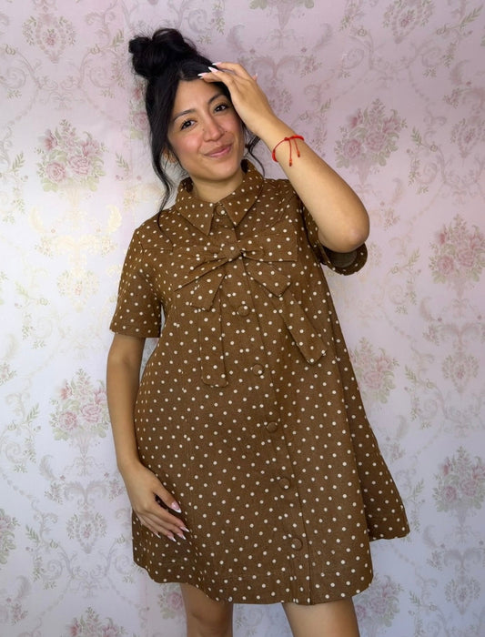 Cinnamon Bow and Polka Dress
