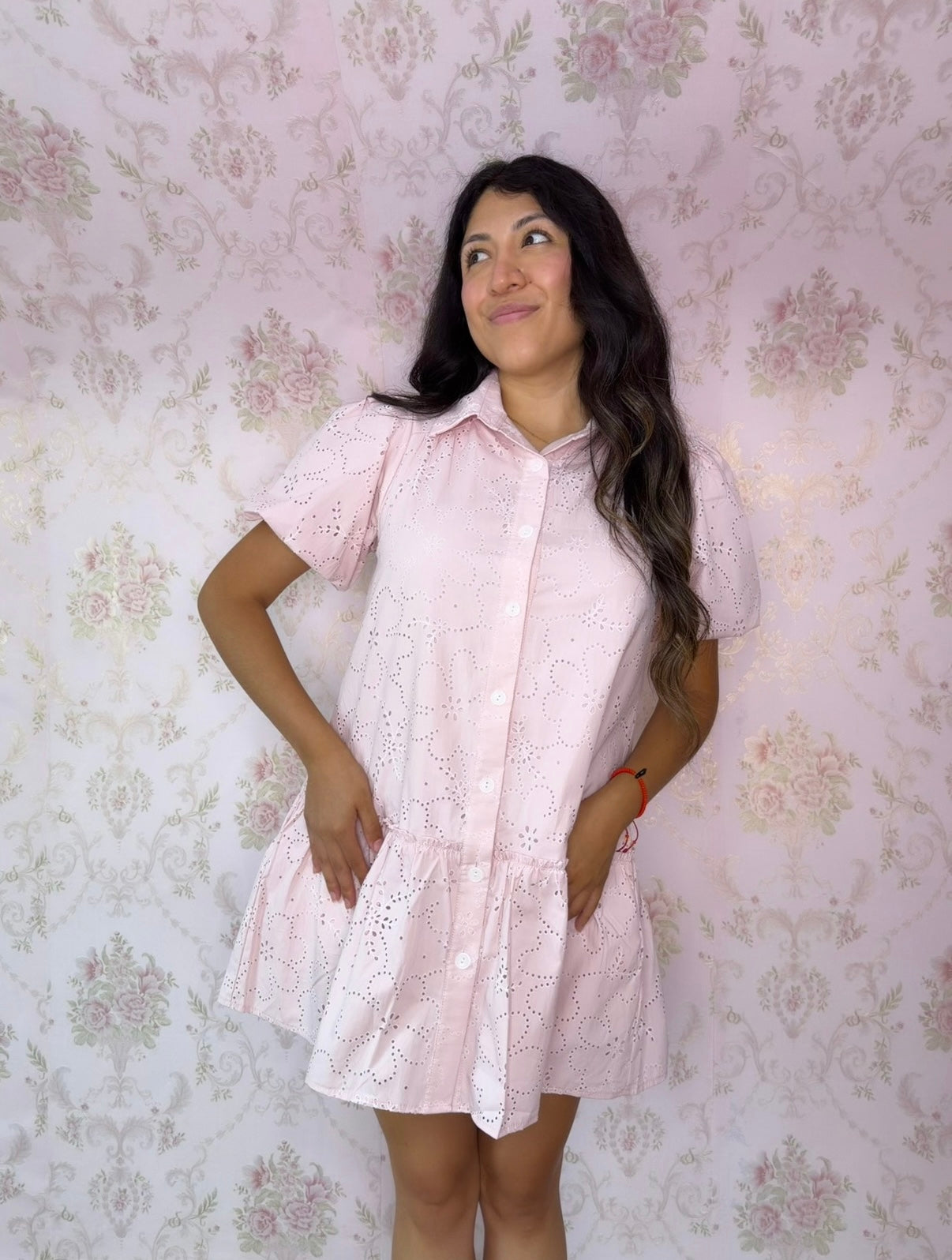 Cottage Charm Eyelet Dress - Blush Pink
