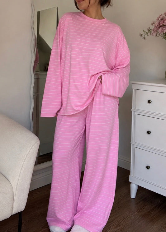 Blooming in Pink Striped Lounge Set