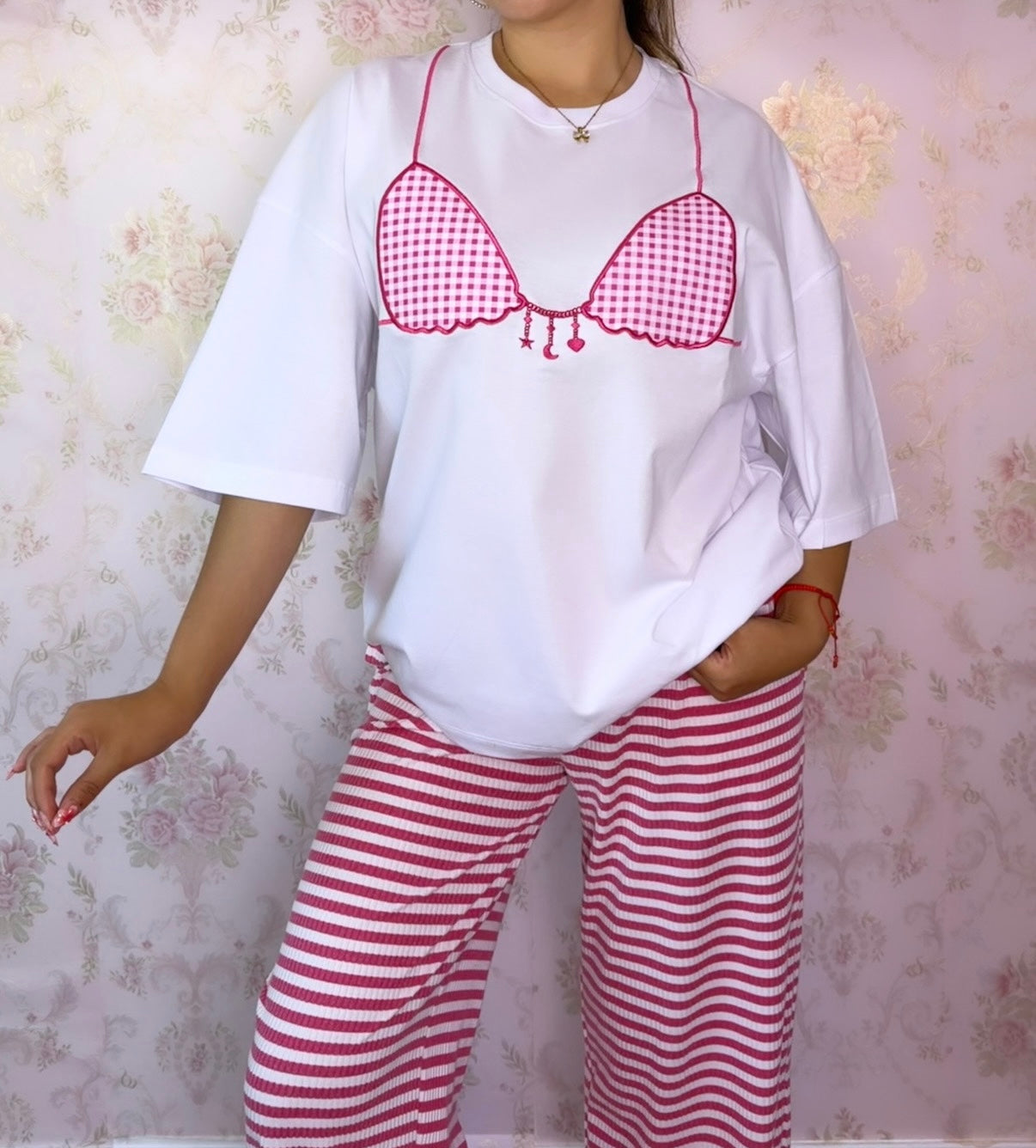 Pink Gingham Bikini Tee