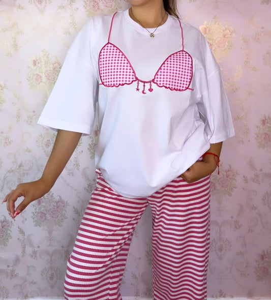 Pink Gingham Bikini Tee
