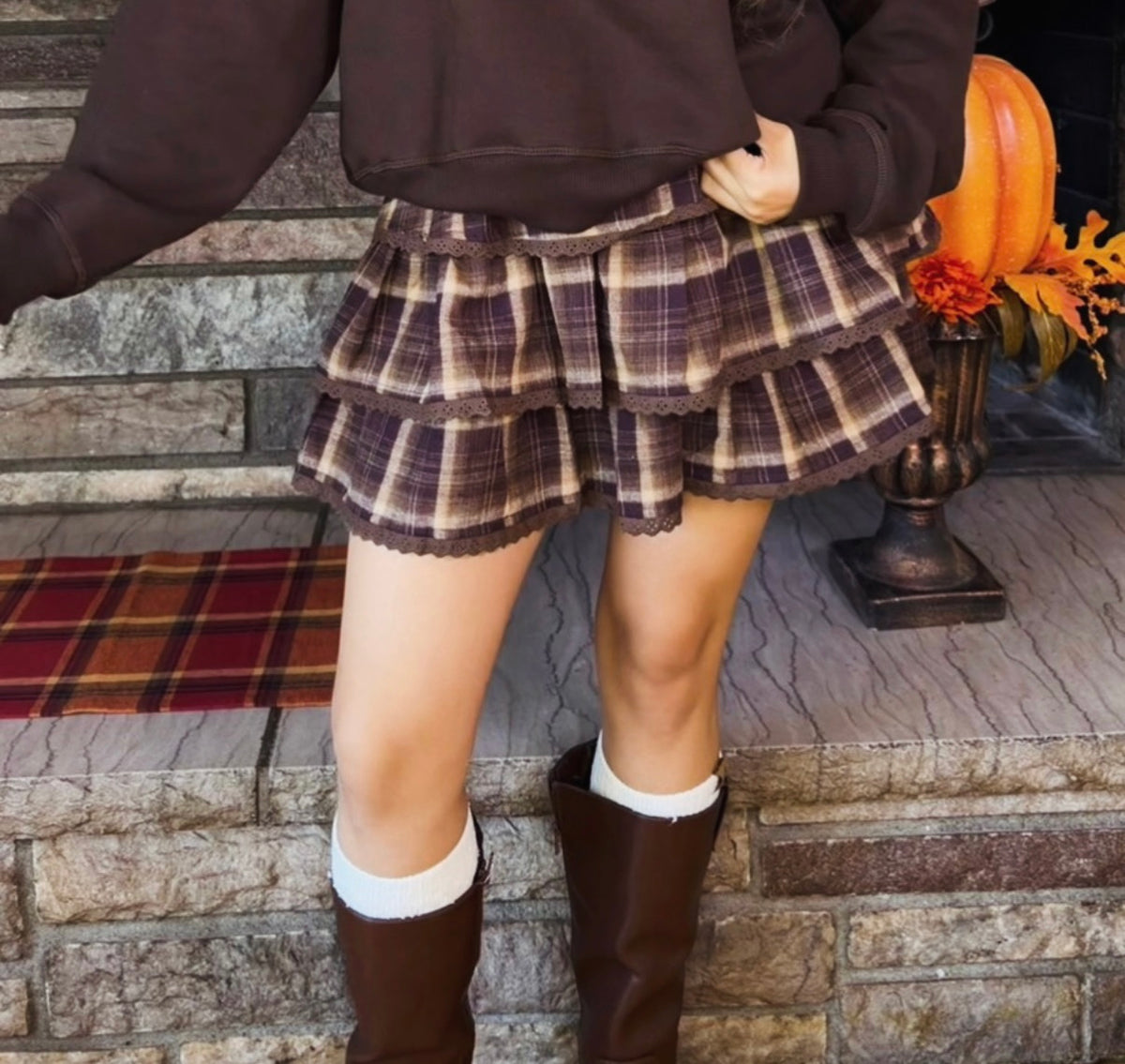 Cider Lane Plaid Ruffle Skirt