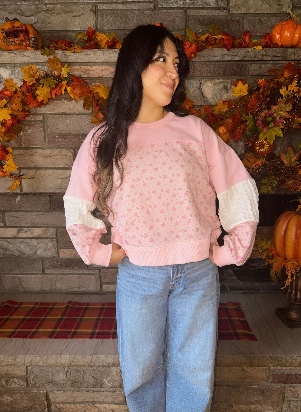 Pink Posy Patchwork Crewneck 🌸