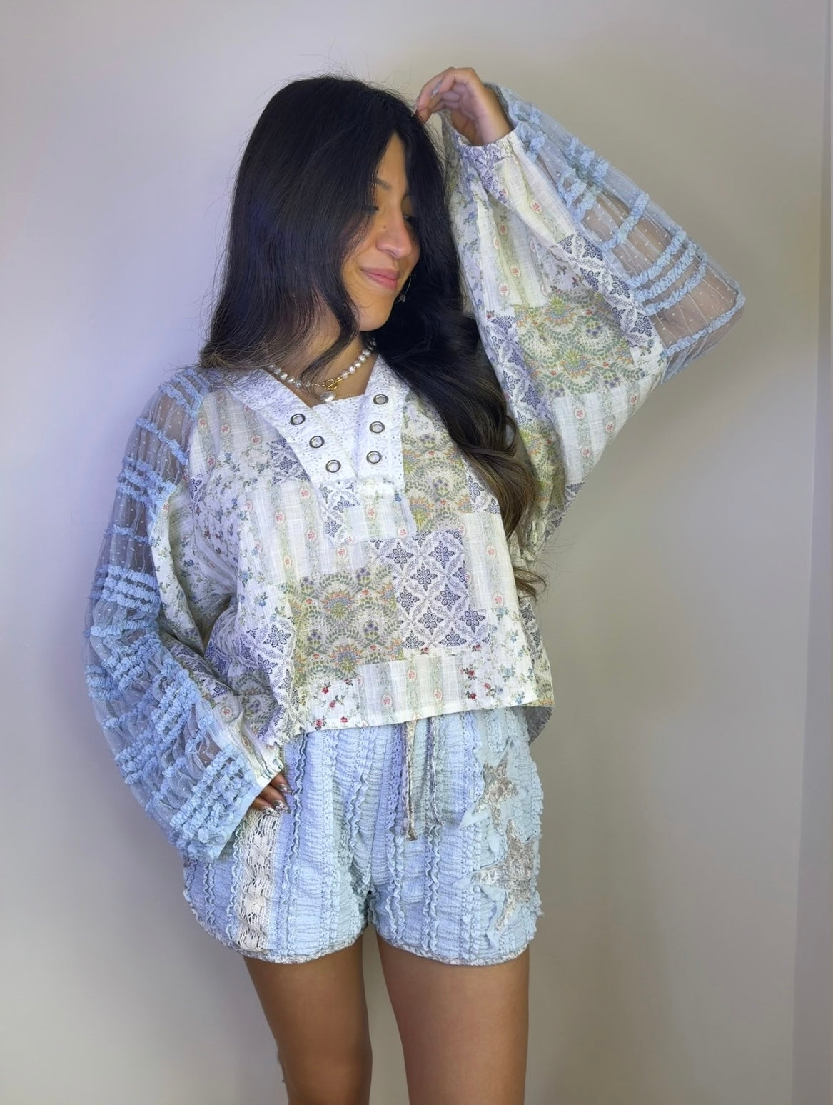 Boho Shabby Chic Top (Blue)