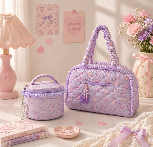 Lavender Love Letter Quilted Bag and Round Glam Bag BUNDLE