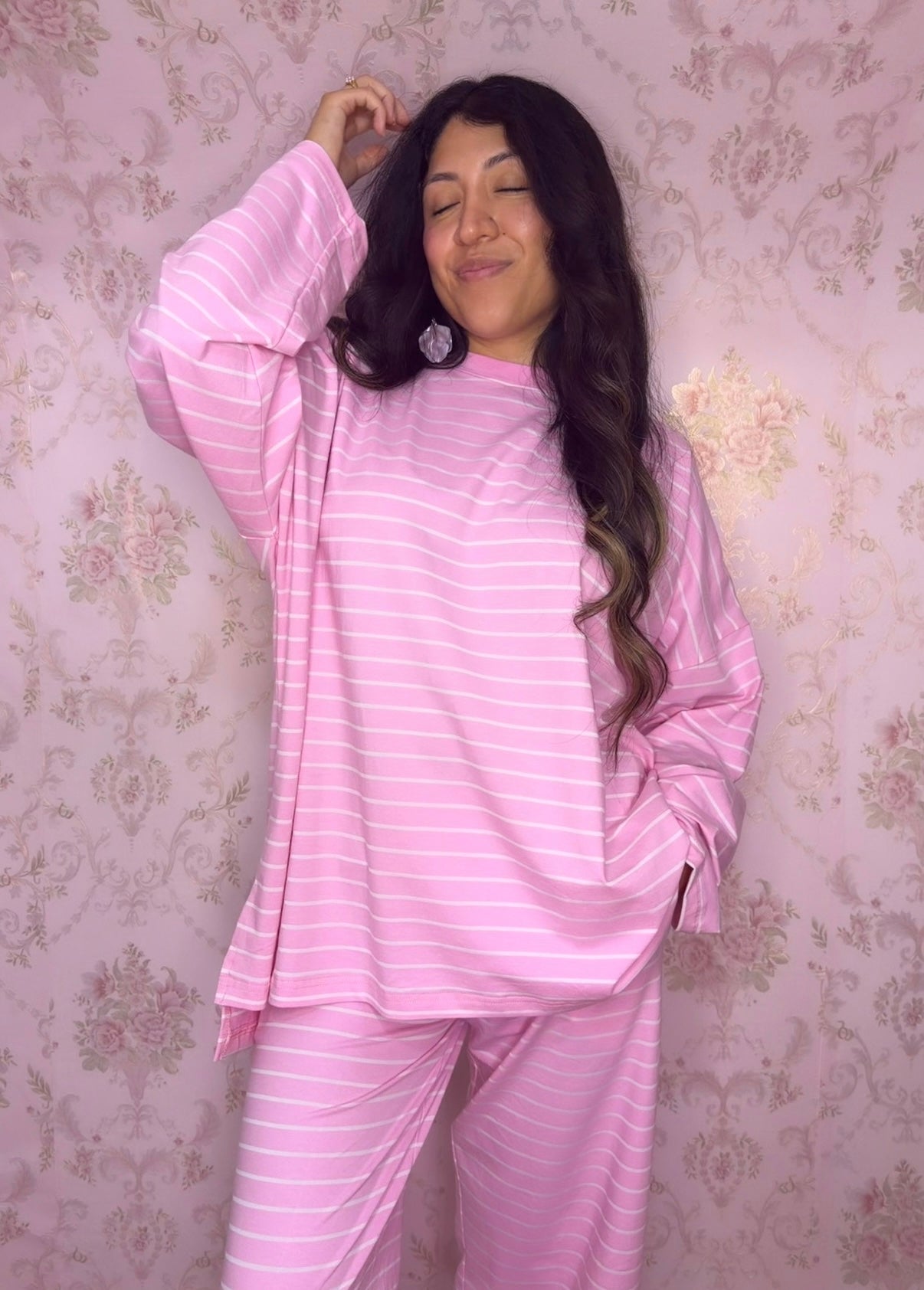 Blooming in Pink Striped Lounge Set