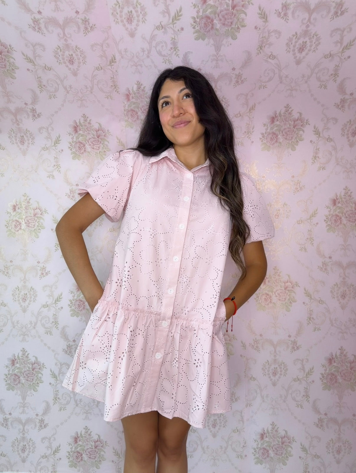 Cottage Charm Eyelet Dress - Blush Pink