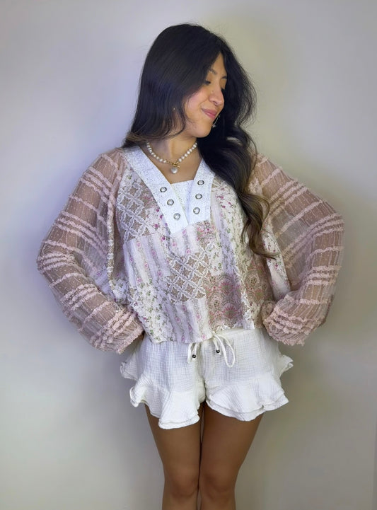 Boho Shabby Chic Top (Pink)