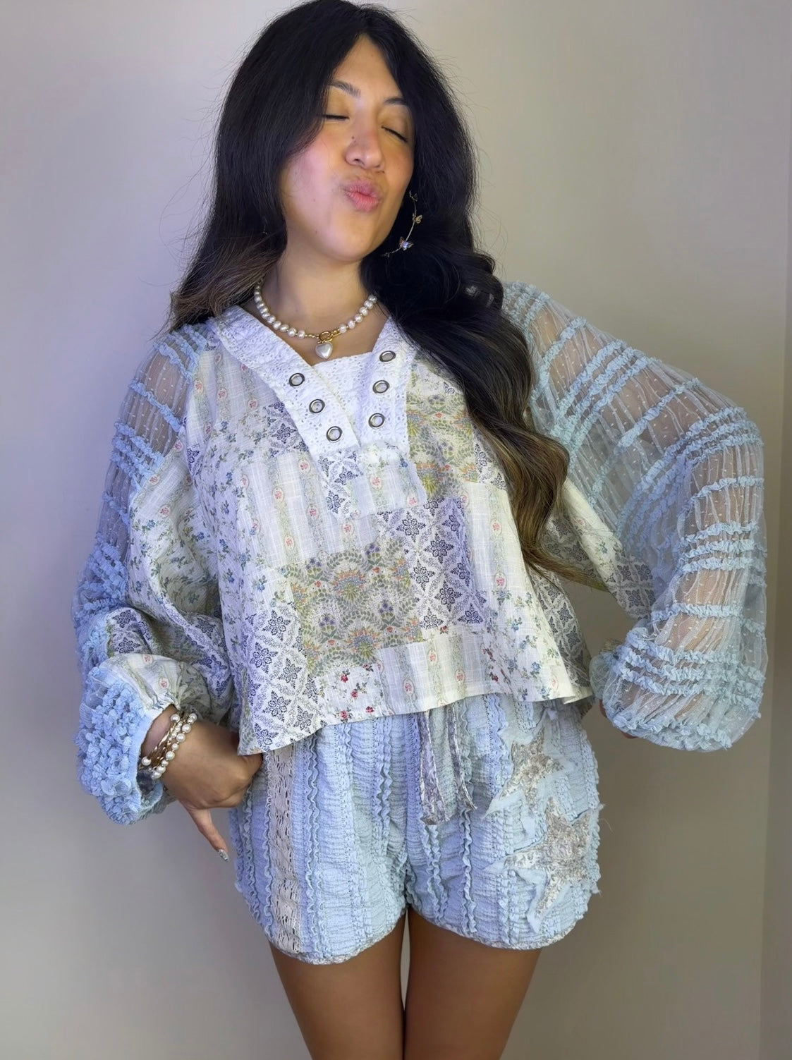 Boho Shabby Chic Top (Blue)