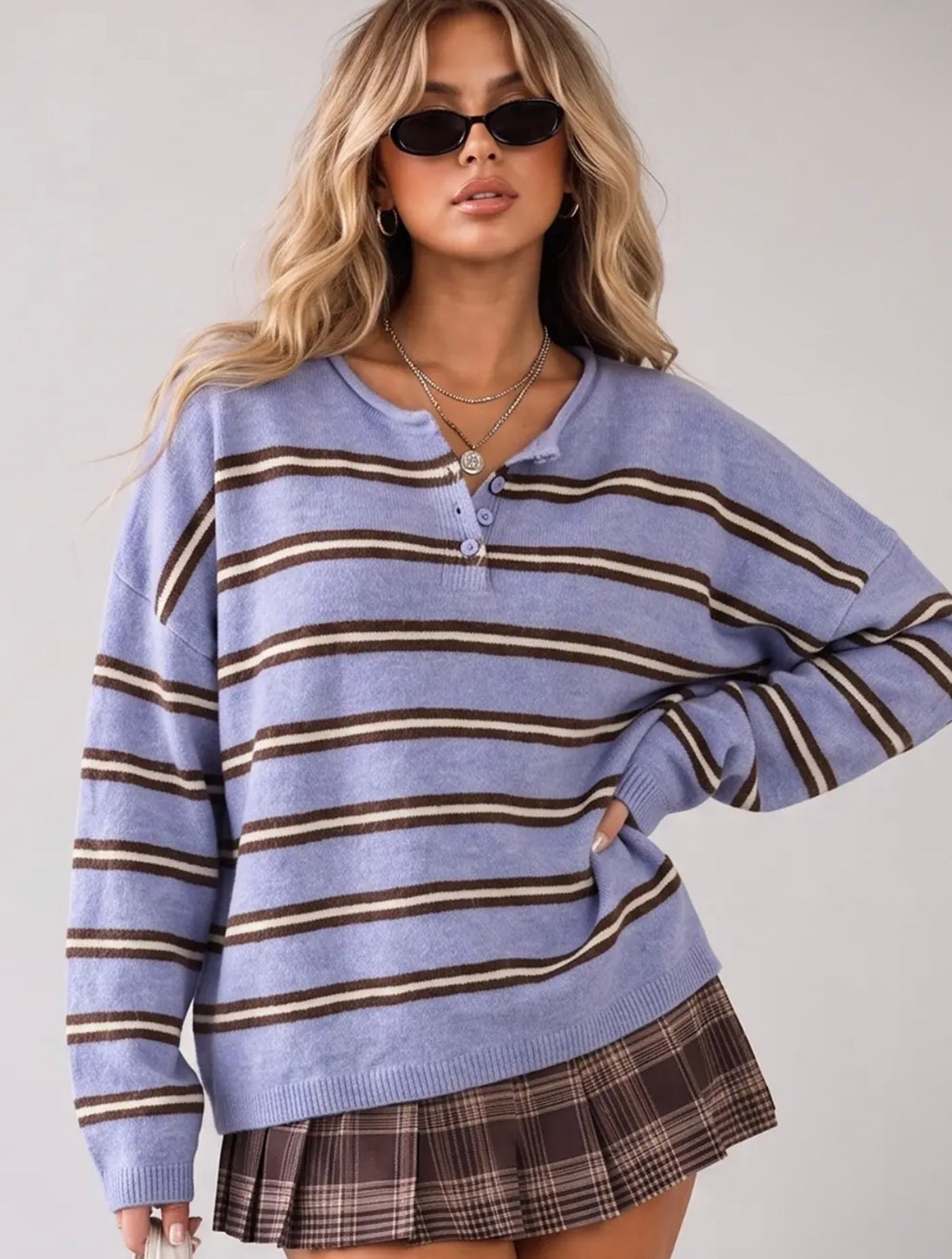Cocoa Blue Stripe Henley 🤎💙