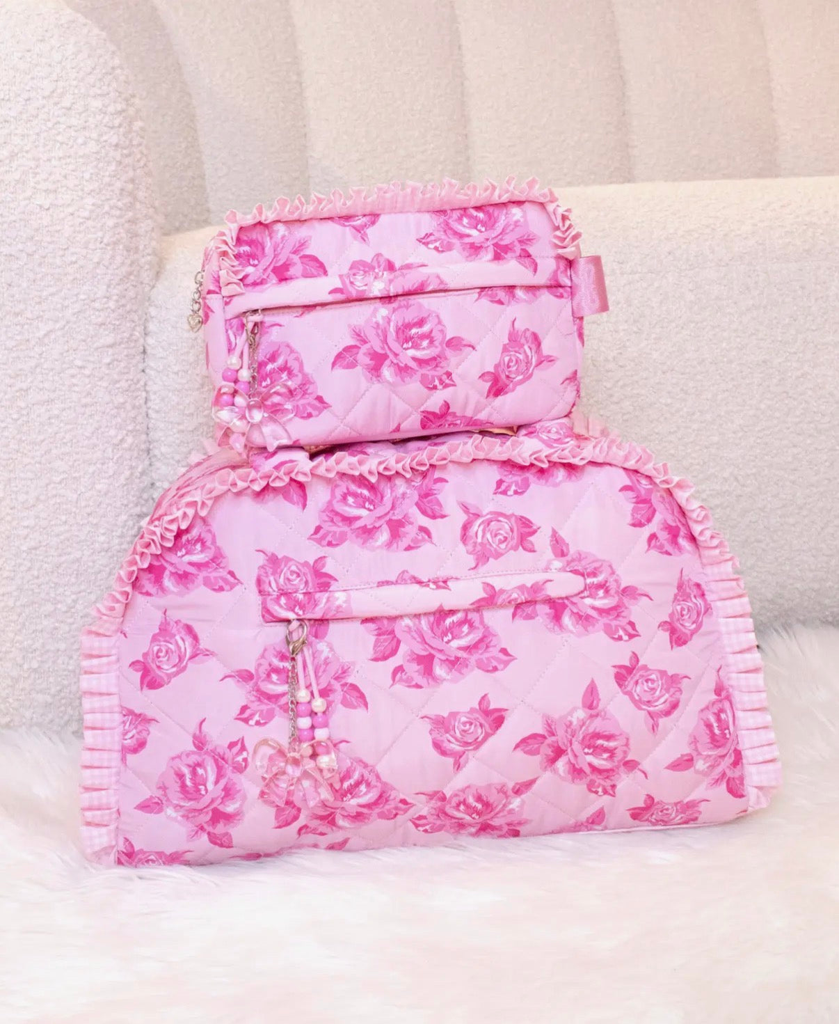 Rosy Muse Quilted Bag and Makeup Pouch BUNDLE