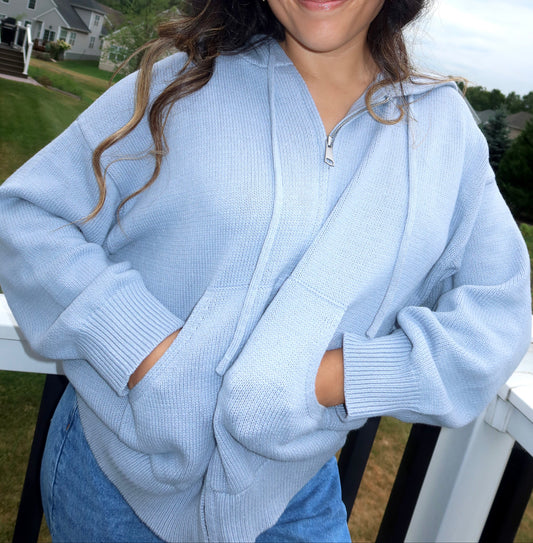 Dusty Blue Zip Up Cardigan