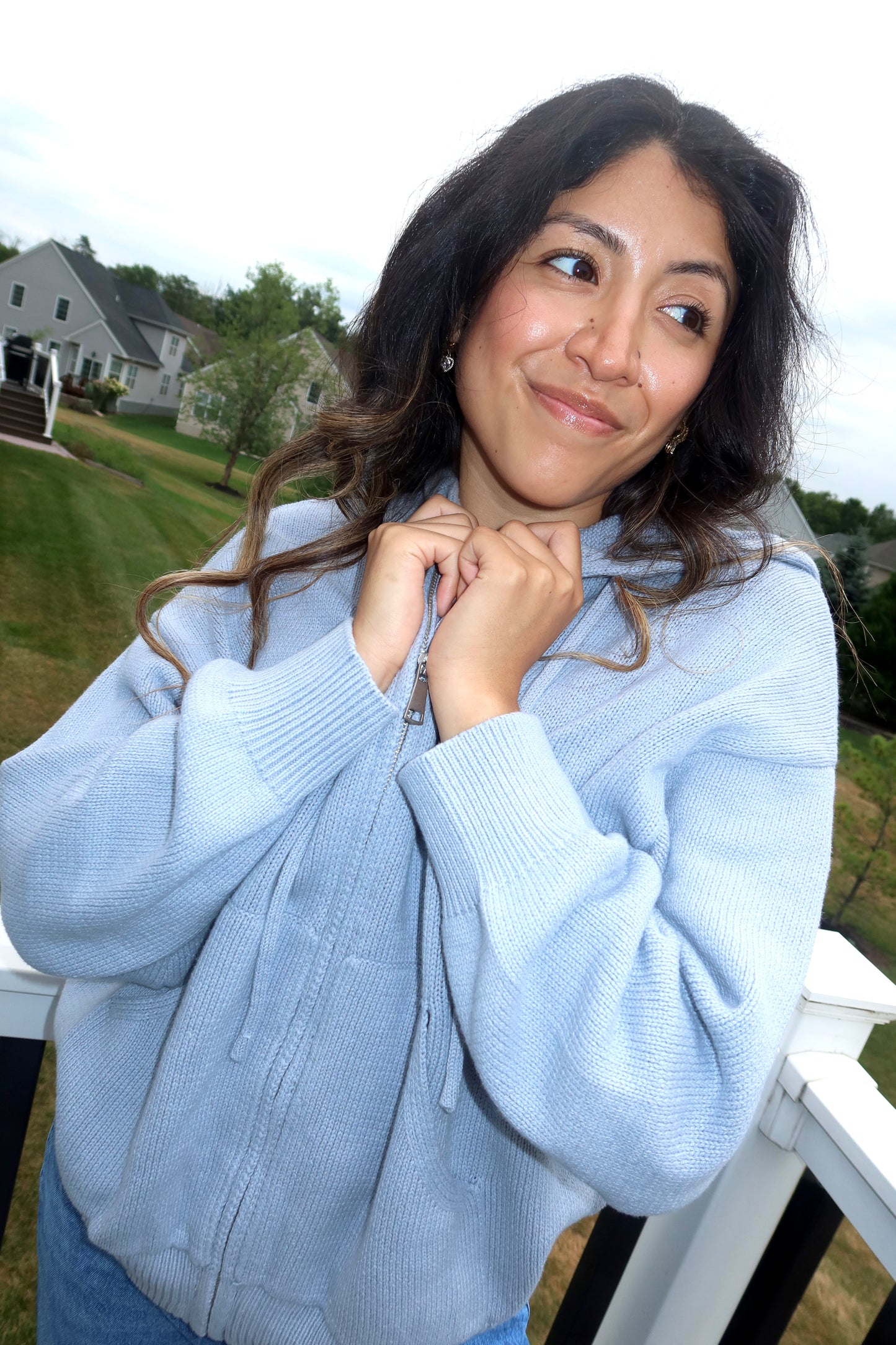 Dusty Blue Zip Up Cardigan