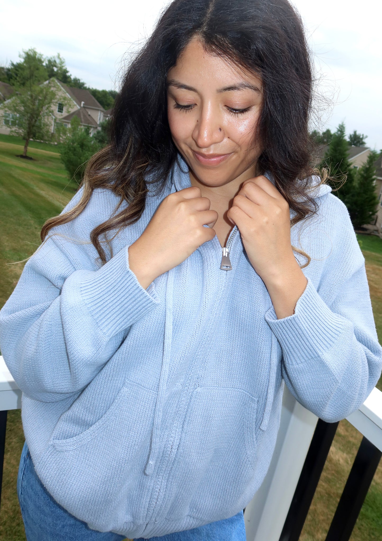 Dusty Blue Zip Up Cardigan