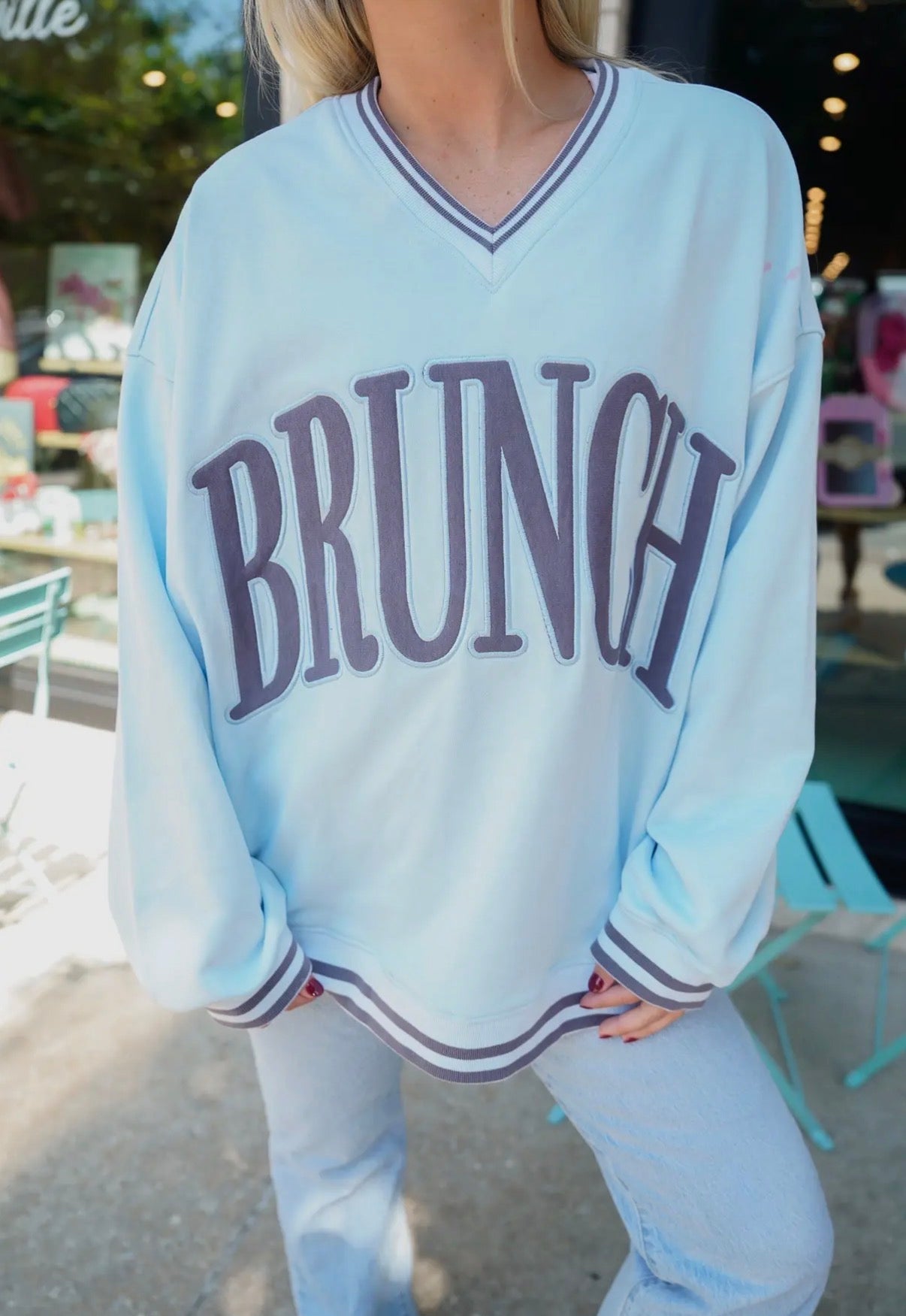 Blueberry Brunch V-Neck Sweatshirt