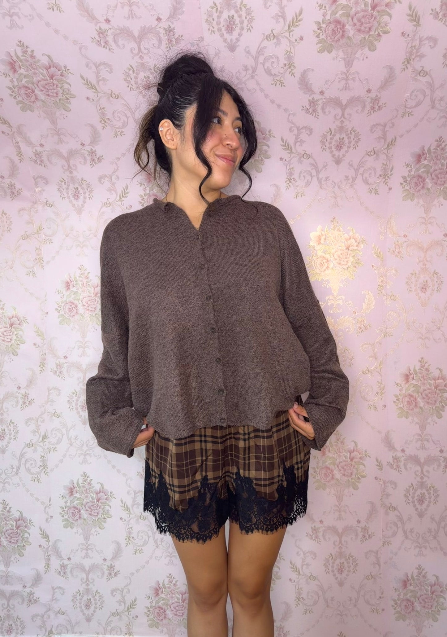Cocoa Plaid Lace Shorts