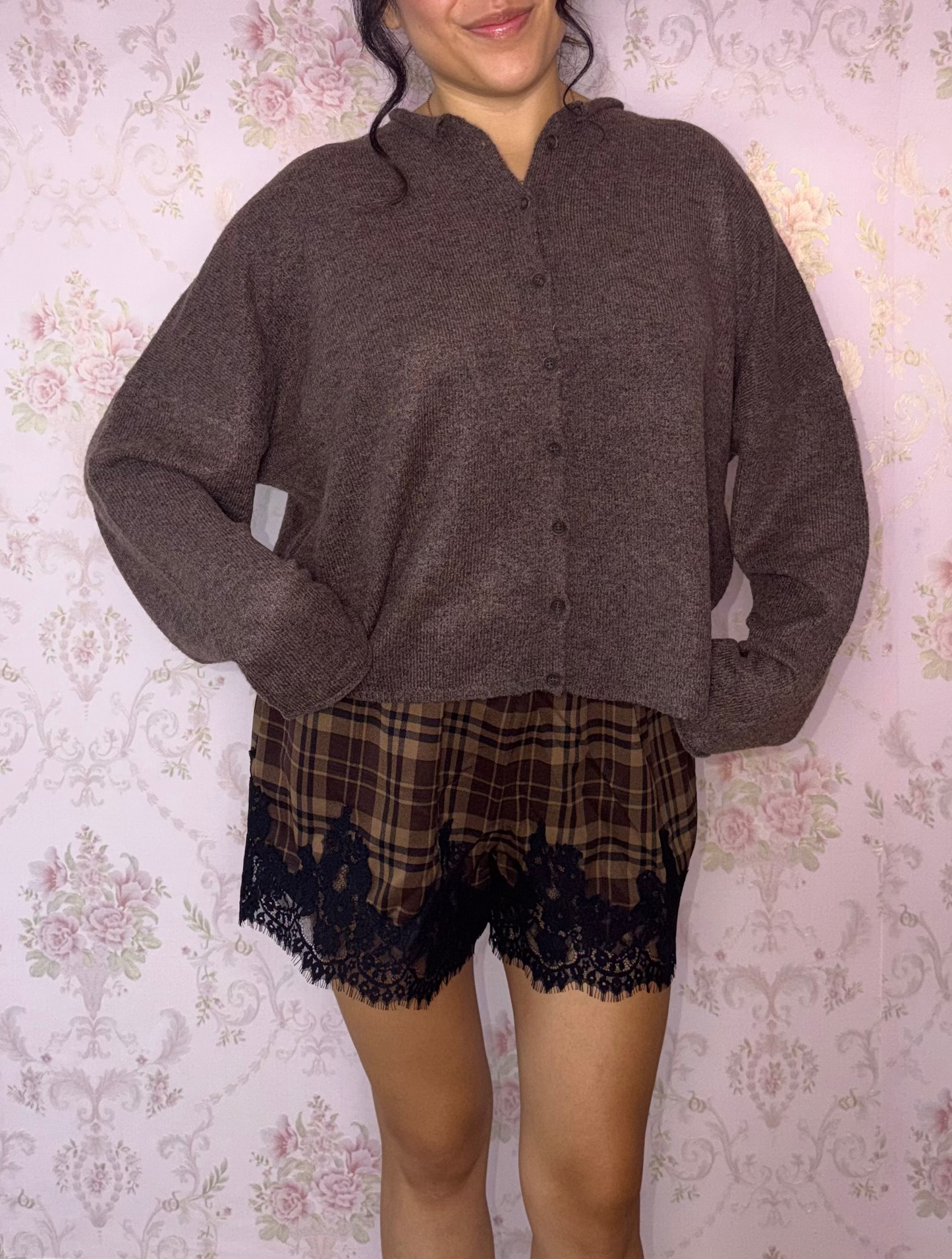 Cocoa Plaid Lace Shorts