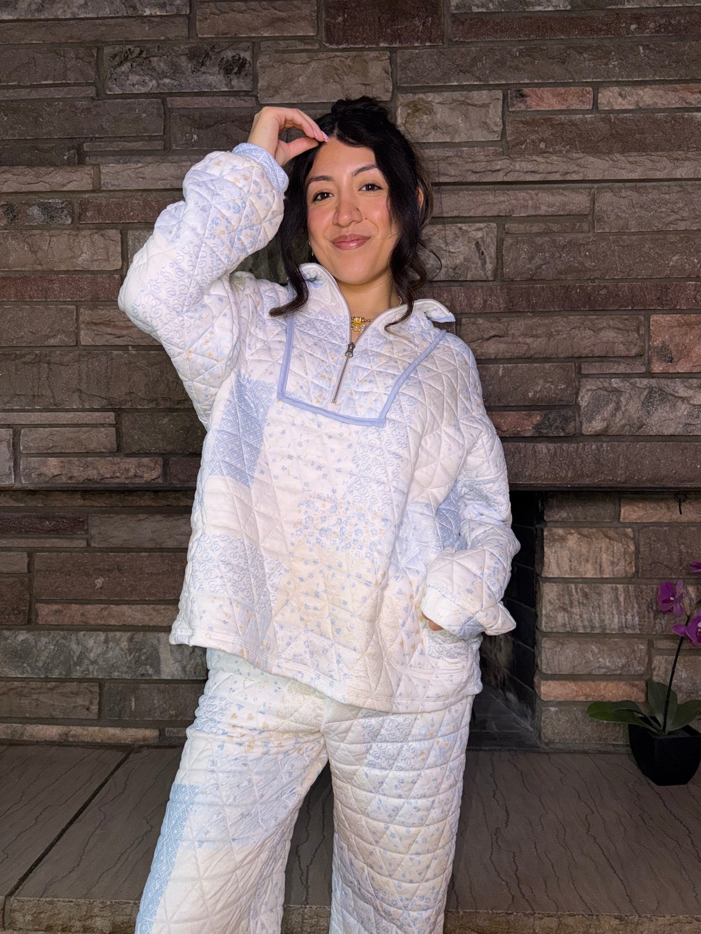 Vintage Blue Floral Pullover