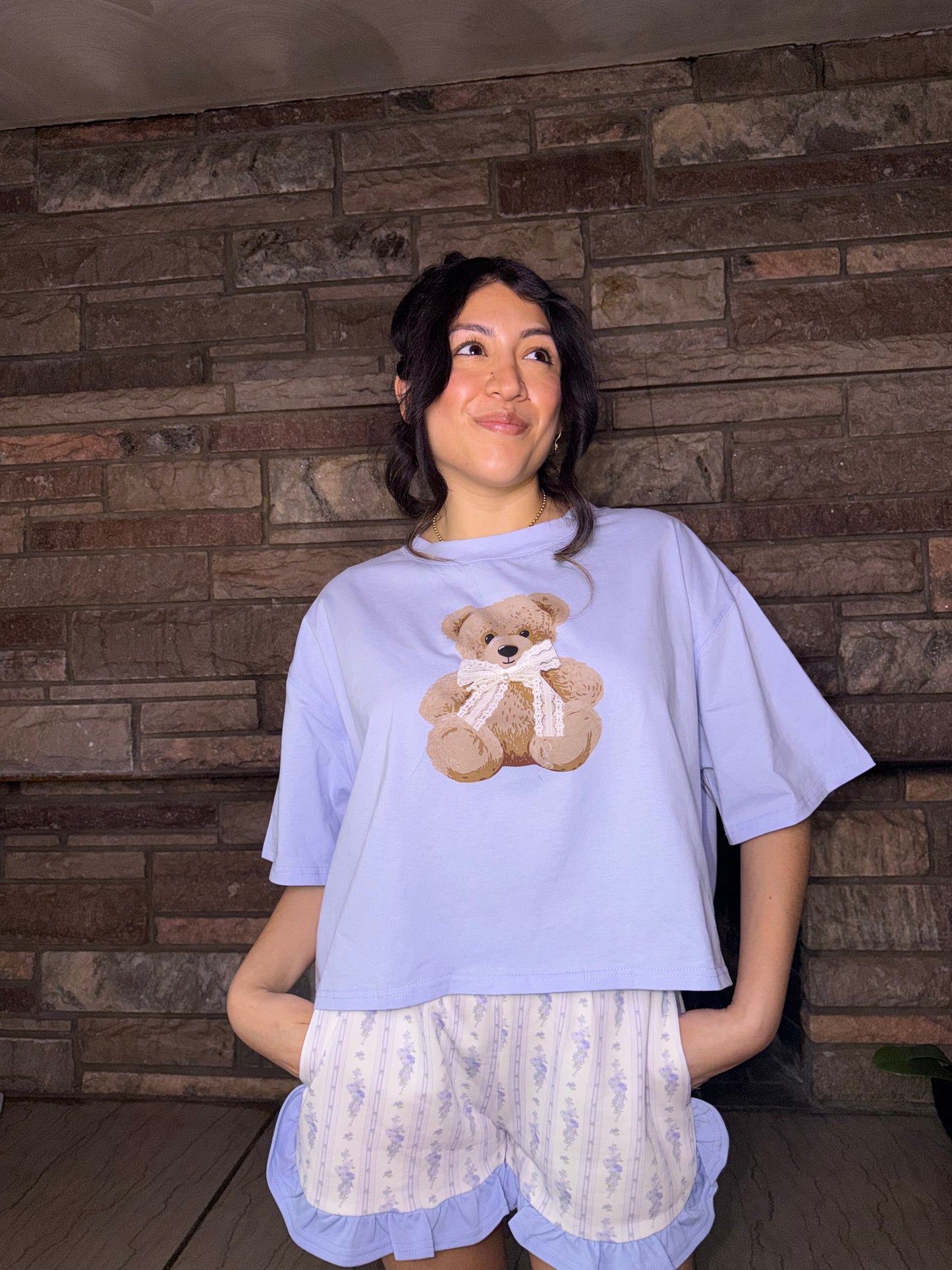 Lace & Bows Teddy Tee (Blue)